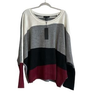 NWT H Halston Dolman Sleeve White Maroon Loose Fit Soft Sweated Plus Size 3X